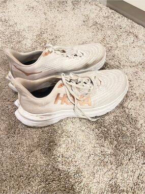 Hoka Women's White Sneakers with Rose Gold Logo